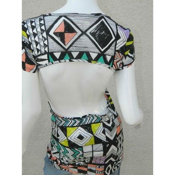 Blue Life Dress Tribal Black Orange Thrasher Cutout Mini Dress Size X-Small - Picture 7 of 9